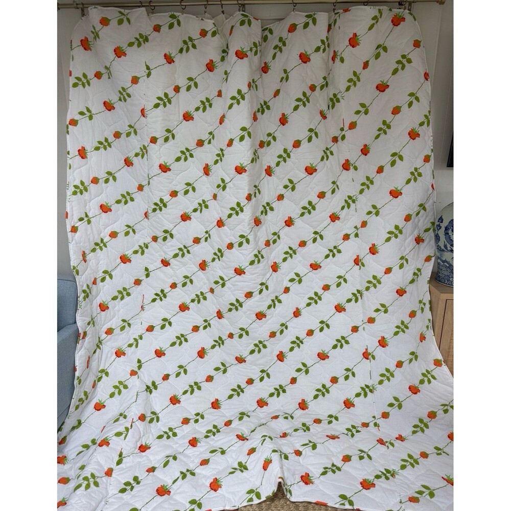 Vintage Wamsutta Full Comforter Bedspread Christian Dior Orange Red Rose Flower